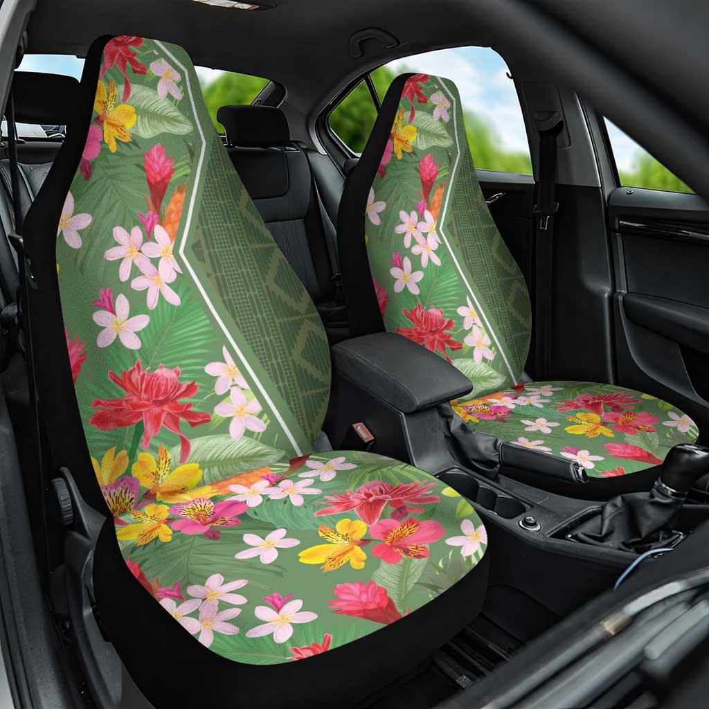 Afro Tropical Flowers Car Seat Cover Green Version