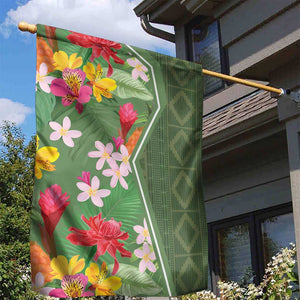 Afro Tropical Flowers Garden Flag Green Version