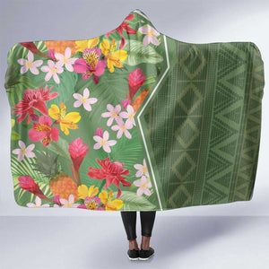 Afro Tropical Flowers Hooded Blanket Green Version