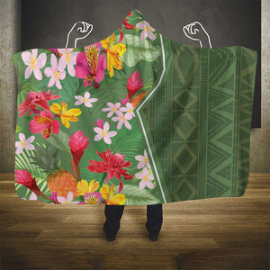 Afro Tropical Flowers Hooded Blanket Green Version