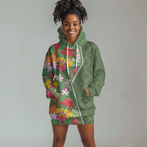 Afro Tropical Flowers Hoodie Dress Green Version