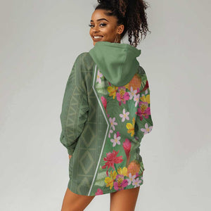 Afro Tropical Flowers Hoodie Dress Green Version