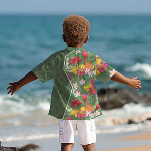 Afro Tropical Flowers Kid Hawaiian Shirt Green Version