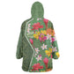 Afro Tropical Flowers KId Wearable Blanket Hoodie Green Version