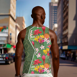 Afro Tropical Flowers Men Tank Top Green Version