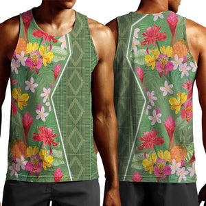 Afro Tropical Flowers Men Tank Top Green Version