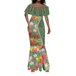 Afro Tropical Flowers Mermaid Dress Green Version