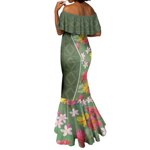 Afro Tropical Flowers Mermaid Dress Green Version