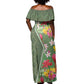 Afro Tropical Flowers Off Shoulder Maxi Dress Green Version