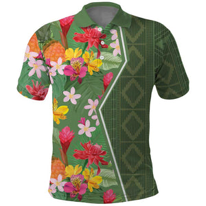 Afro Tropical Flowers Polo Shirt Green Version