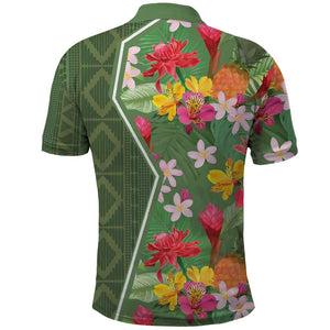 Afro Tropical Flowers Polo Shirt Green Version