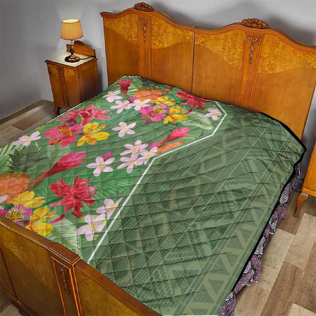 Afro Tropical Flowers Quilt Green Version