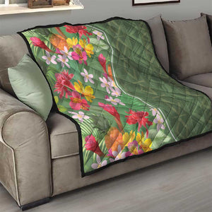 Afro Tropical Flowers Quilt Green Version