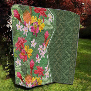 Afro Tropical Flowers Quilt Green Version