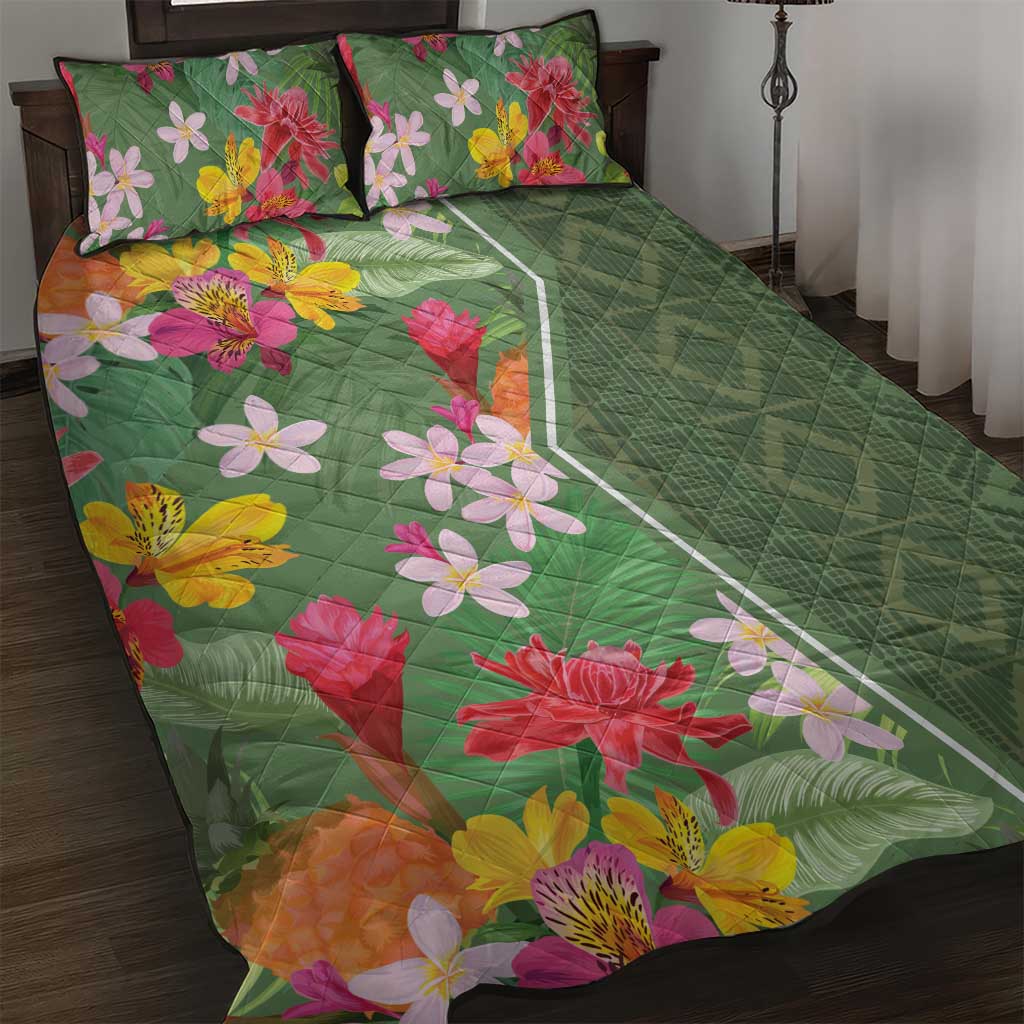 Afro Tropical Flowers Quilt Bed Set Green Version