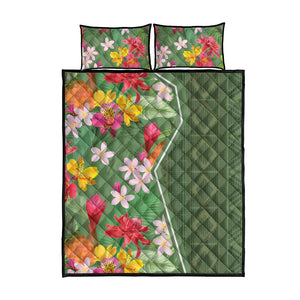 Afro Tropical Flowers Quilt Bed Set Green Version