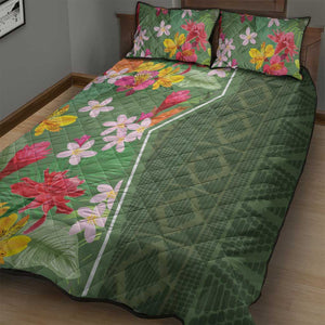 Afro Tropical Flowers Quilt Bed Set Green Version