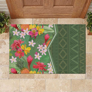 Afro Tropical Flowers Rubber Doormat Green Version