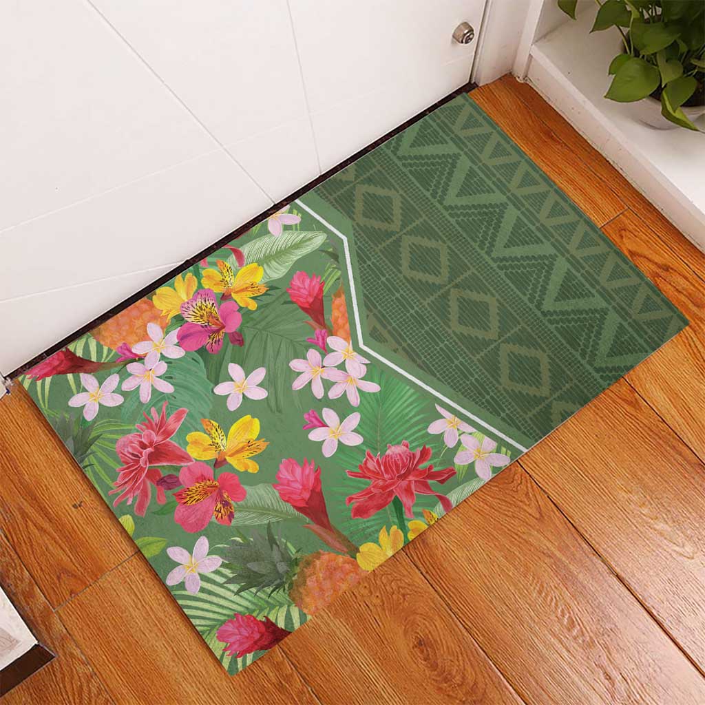 Afro Tropical Flowers Rubber Doormat Green Version