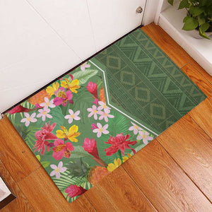 Afro Tropical Flowers Rubber Doormat Green Version