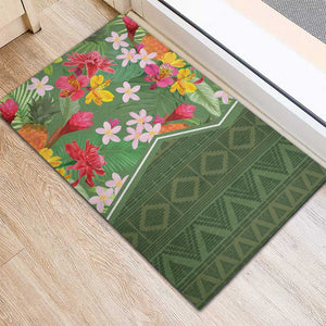 Afro Tropical Flowers Rubber Doormat Green Version