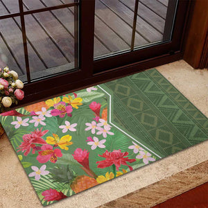 Afro Tropical Flowers Rubber Doormat Green Version