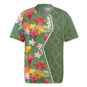 Afro Tropical Flowers Rugby Jersey Green Version