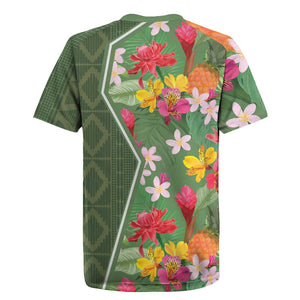 Afro Tropical Flowers Rugby Jersey Green Version