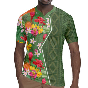 Afro Tropical Flowers Rugby Jersey Green Version