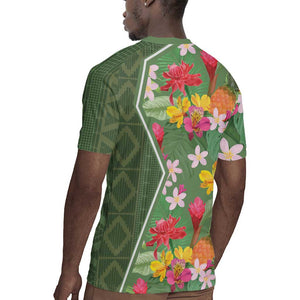 Afro Tropical Flowers Rugby Jersey Green Version