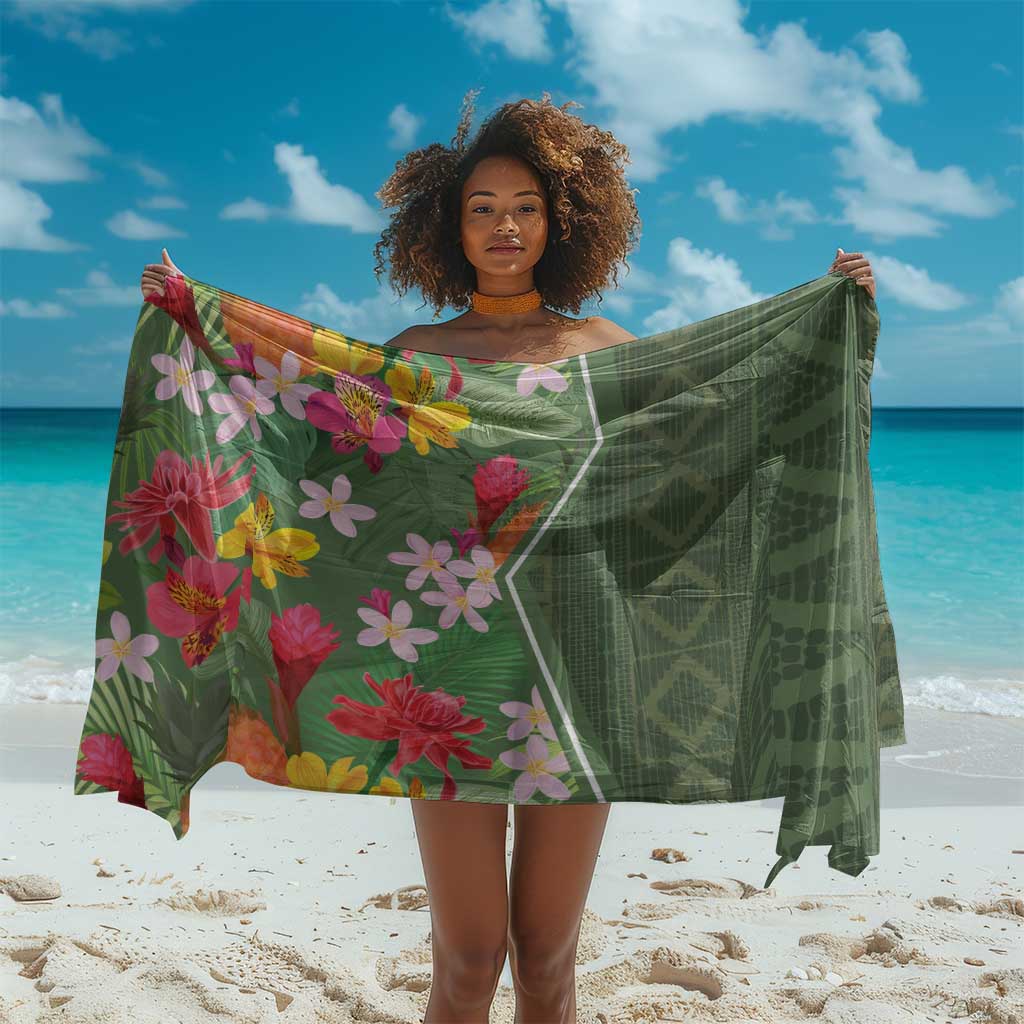 Afro Tropical Flowers Sarong Green Version