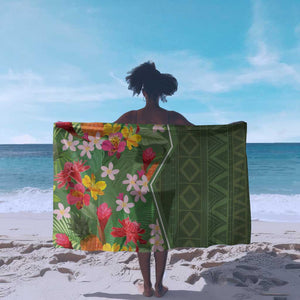 Afro Tropical Flowers Sarong Green Version