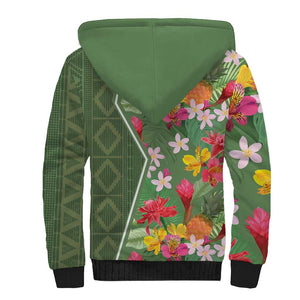 Afro Tropical Flowers Sherpa Hoodie Green Version