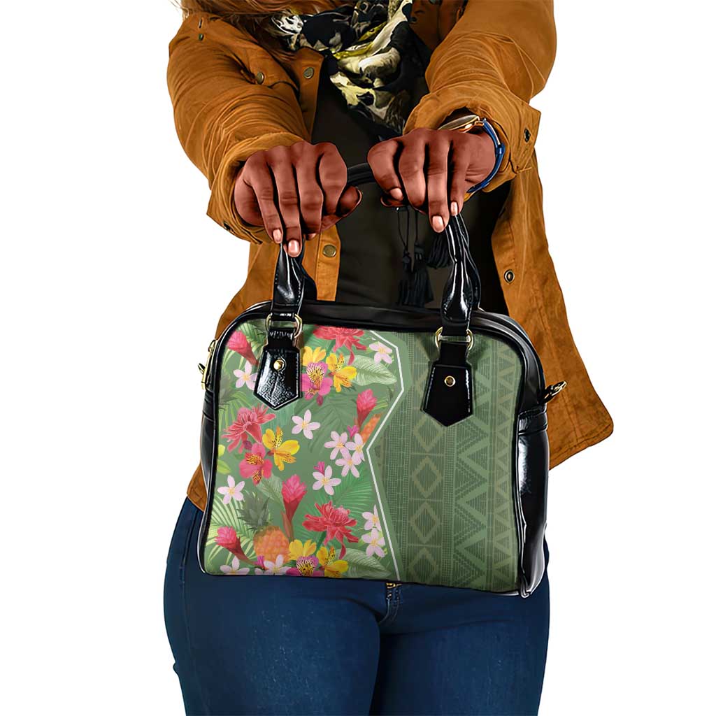 Afro Tropical Flowers Shoulder Handbag Green Version