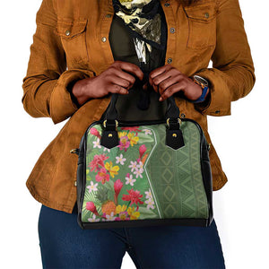 Afro Tropical Flowers Shoulder Handbag Green Version