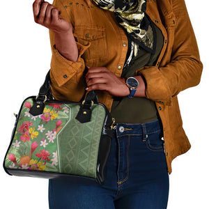 Afro Tropical Flowers Shoulder Handbag Green Version