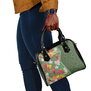 Afro Tropical Flowers Shoulder Handbag Green Version