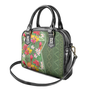 Afro Tropical Flowers Shoulder Handbag Green Version