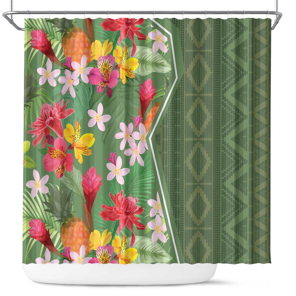 Afro Tropical Flowers Shower Curtain Green Version