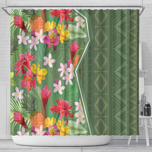 Afro Tropical Flowers Shower Curtain Green Version