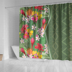 Afro Tropical Flowers Shower Curtain Green Version