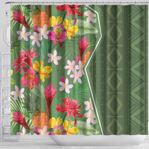 Afro Tropical Flowers Shower Curtain Green Version