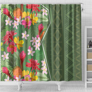 Afro Tropical Flowers Shower Curtain Green Version