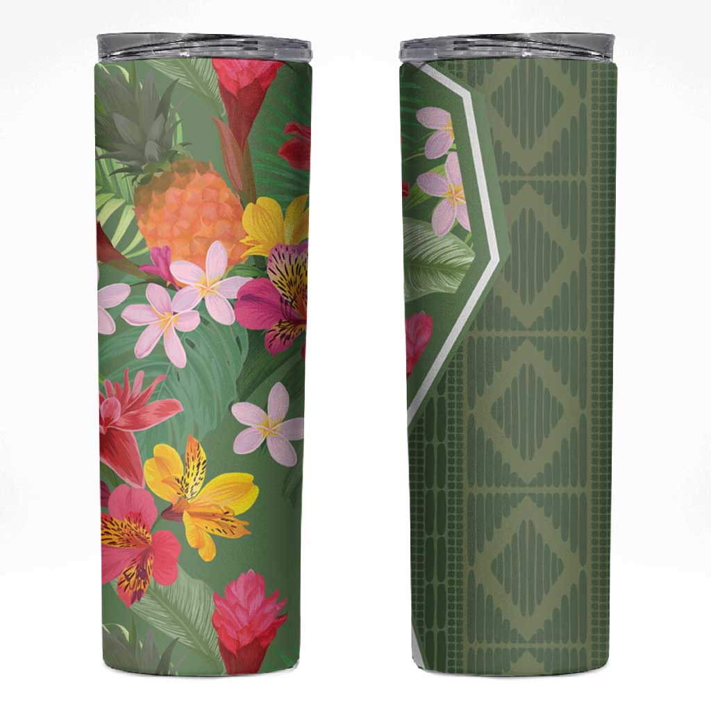 Afro Tropical Flowers Skinny Tumbler Green Version