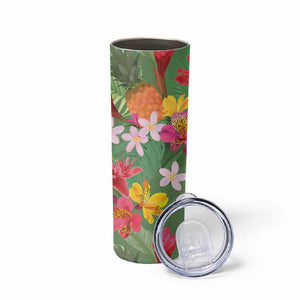 Afro Tropical Flowers Skinny Tumbler Green Version