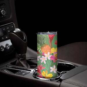 Afro Tropical Flowers Skinny Tumbler Green Version