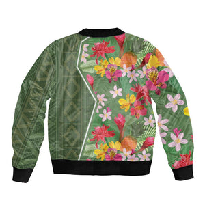 Afro Tropical Flowers Sleeve Zip Bomber Jacket Green Version