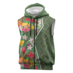 Afro Tropical Flowers Sleeveless Zip Hoodie Green Version - African Pride