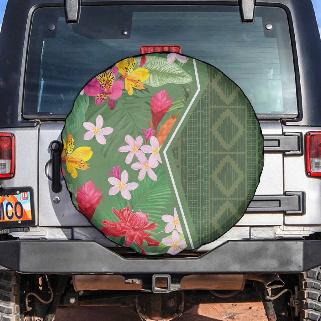 Afro Tropical Flowers Spare Tire Cover Green Version