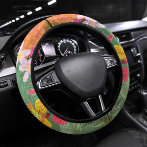 Afro Tropical Flowers Steering Wheel Cover Green Version